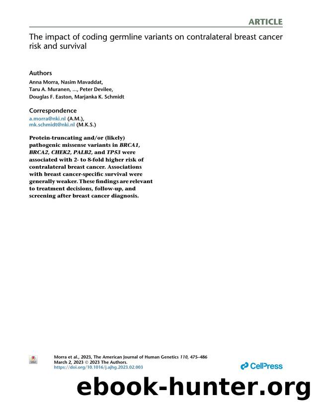 The impact of coding germline variants on contralateral breast cancer risk and survival by unknow