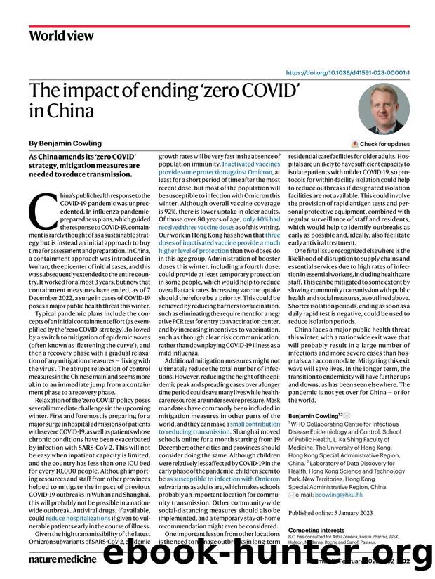 The impact of ending âzero COVIDâ in China by Benjamin Cowling