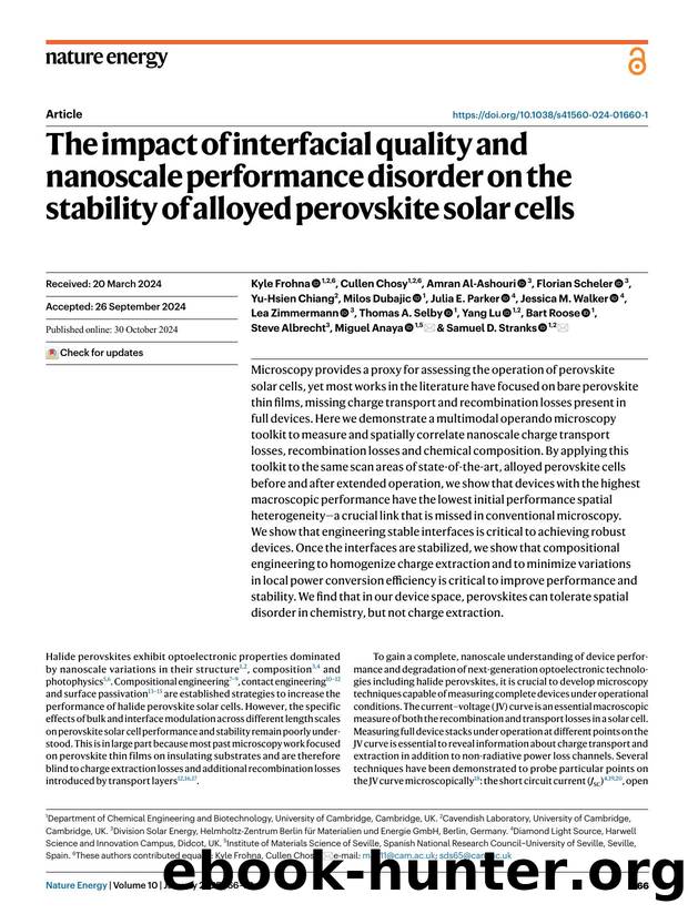 The impact of interfacial quality and nanoscale performance disorder on the stability of alloyed perovskite solar cells by unknow