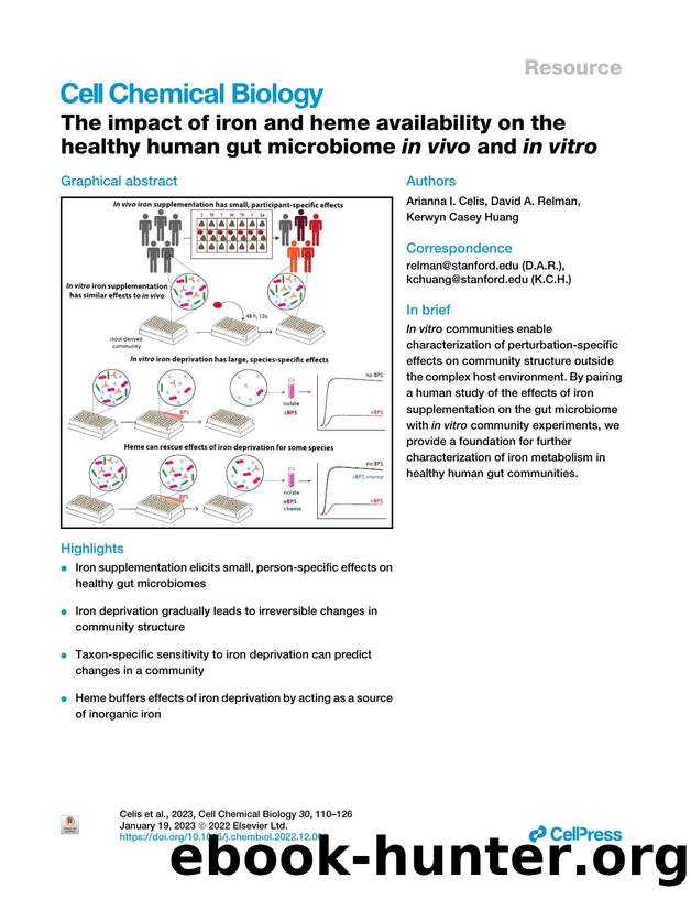The impact of iron and heme availability on the healthy human gut microbiome in&nbsp;vivo and in&nbsp;vitro by Arianna I. Celis & David A. Relman & Kerwyn Casey Huang