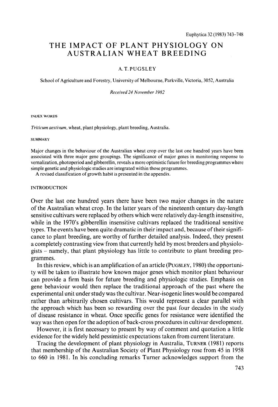 The impact of plant physiology on Australian wheat breeding by Unknown