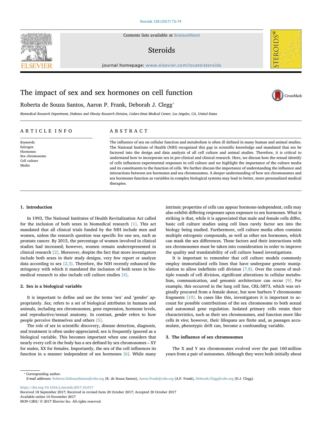 The impact of sex and sex hormones on cell function by Roberta de Souza Santos & Aaron P. Frank & Deborah J. Clegg