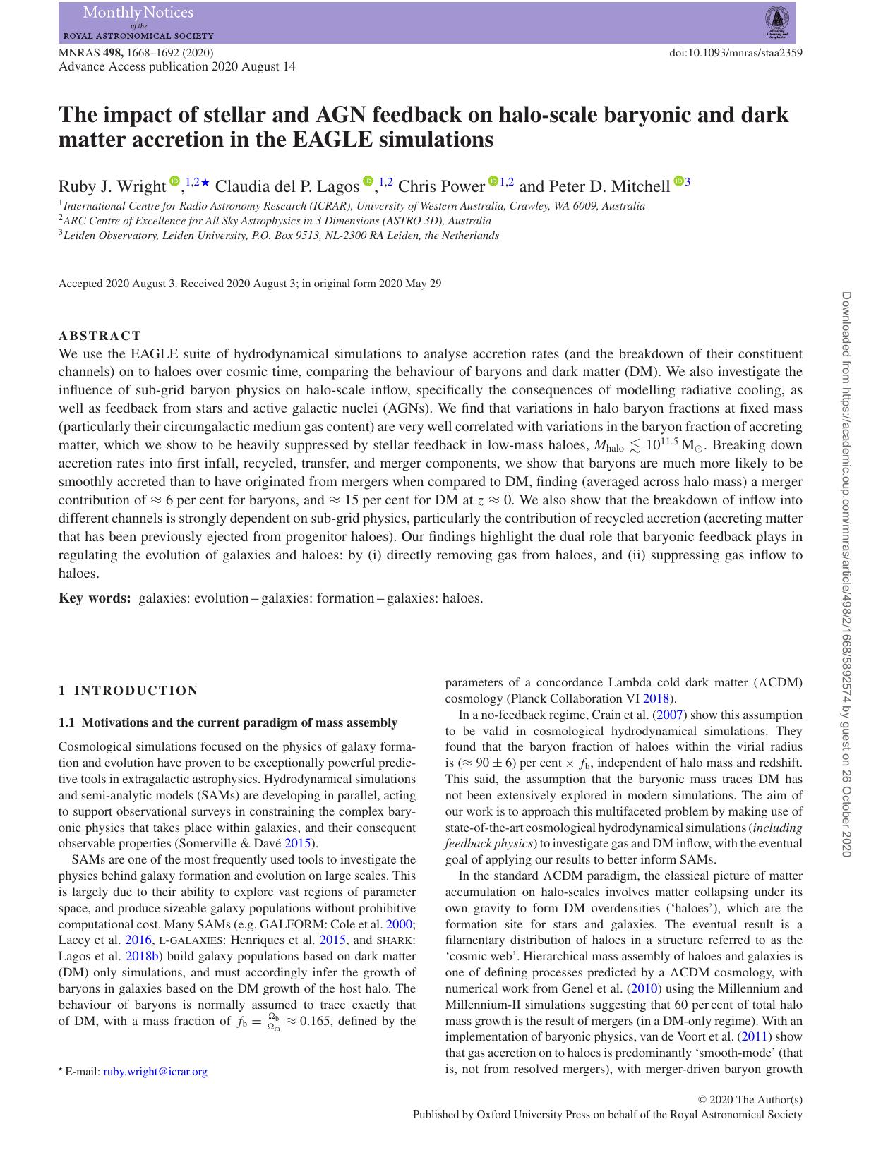 The impact of stellar and AGN feedback on halo-scale baryonic and dark matter accretion in the eagle simulations by Ruby J Wright & Claudia del P Lagos & Chris Power & Peter D Mitchell