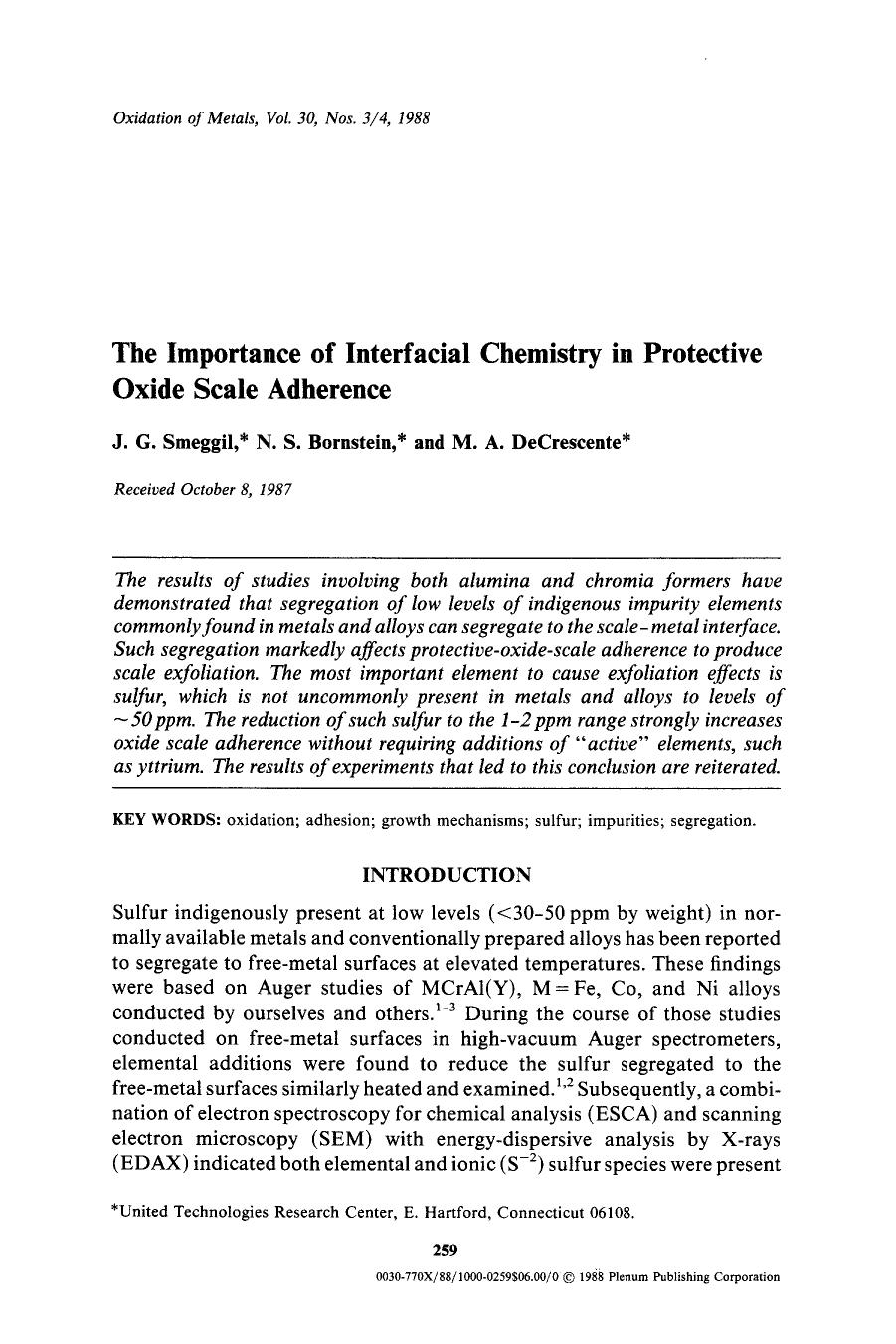 The importance of interfacial chemistry in protective oxide scale adherence by Unknown