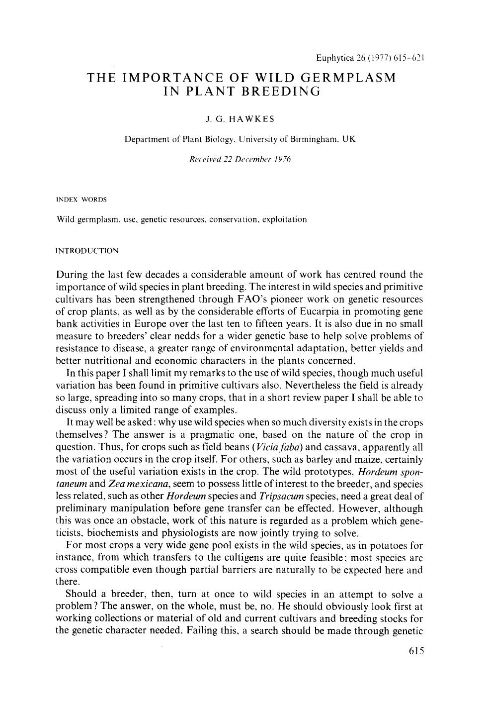The importance of wild germplasm in plant breeding by Unknown