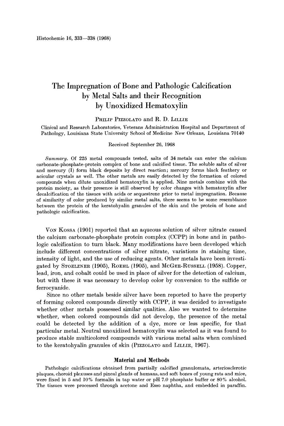 The impregnation of bone and pathologic calcification by metal salts and their recognition by unoxidized hematoxylin by Unknown