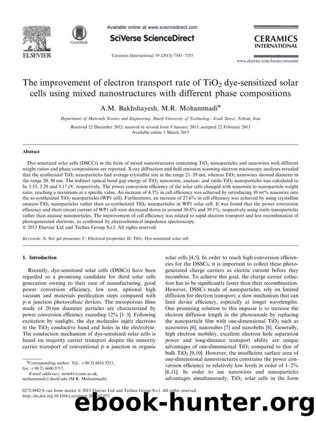 The improvement of electron transport rate of TiO2 dye-sensitized solar cells using mixed nanostructures with different phase compositions by A.M. Bakhshayesh & M.R. Mohammadi