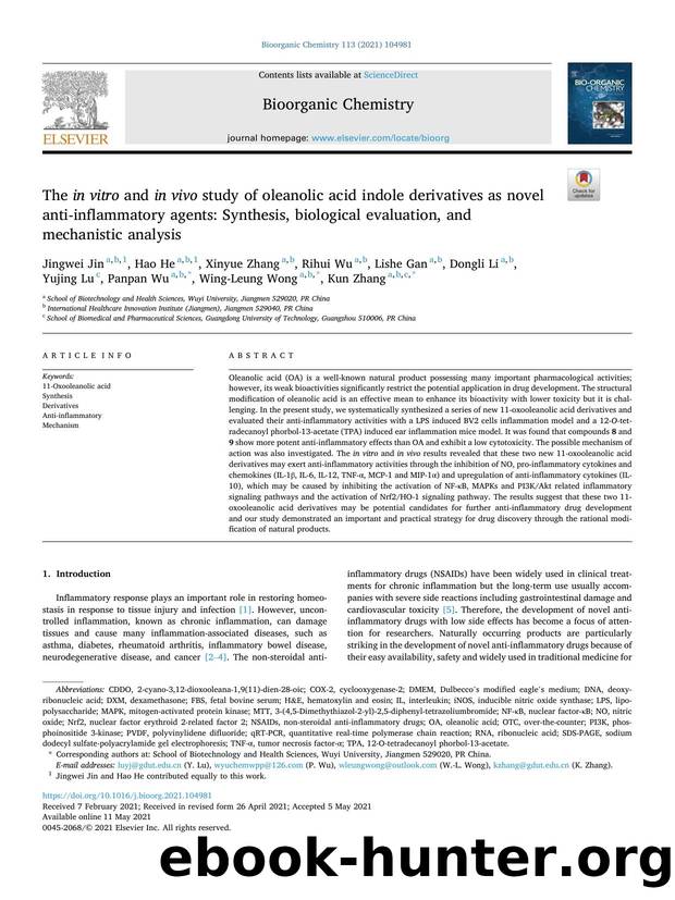 The in vitro and in vivo study of oleanolic acid indole derivatives as novel anti-inflammatory agents: Synthesis, biological evaluation, and mechanistic analysis by unknow