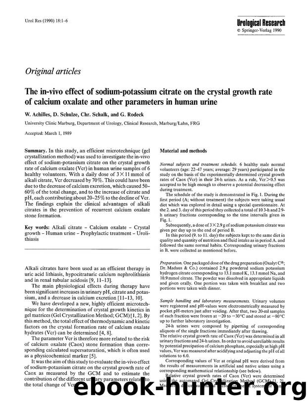 The in-vivo effect of sodium-potassium citrate on the crystal growth rate of calcium oxalate and other parameters in human urine by Unknown