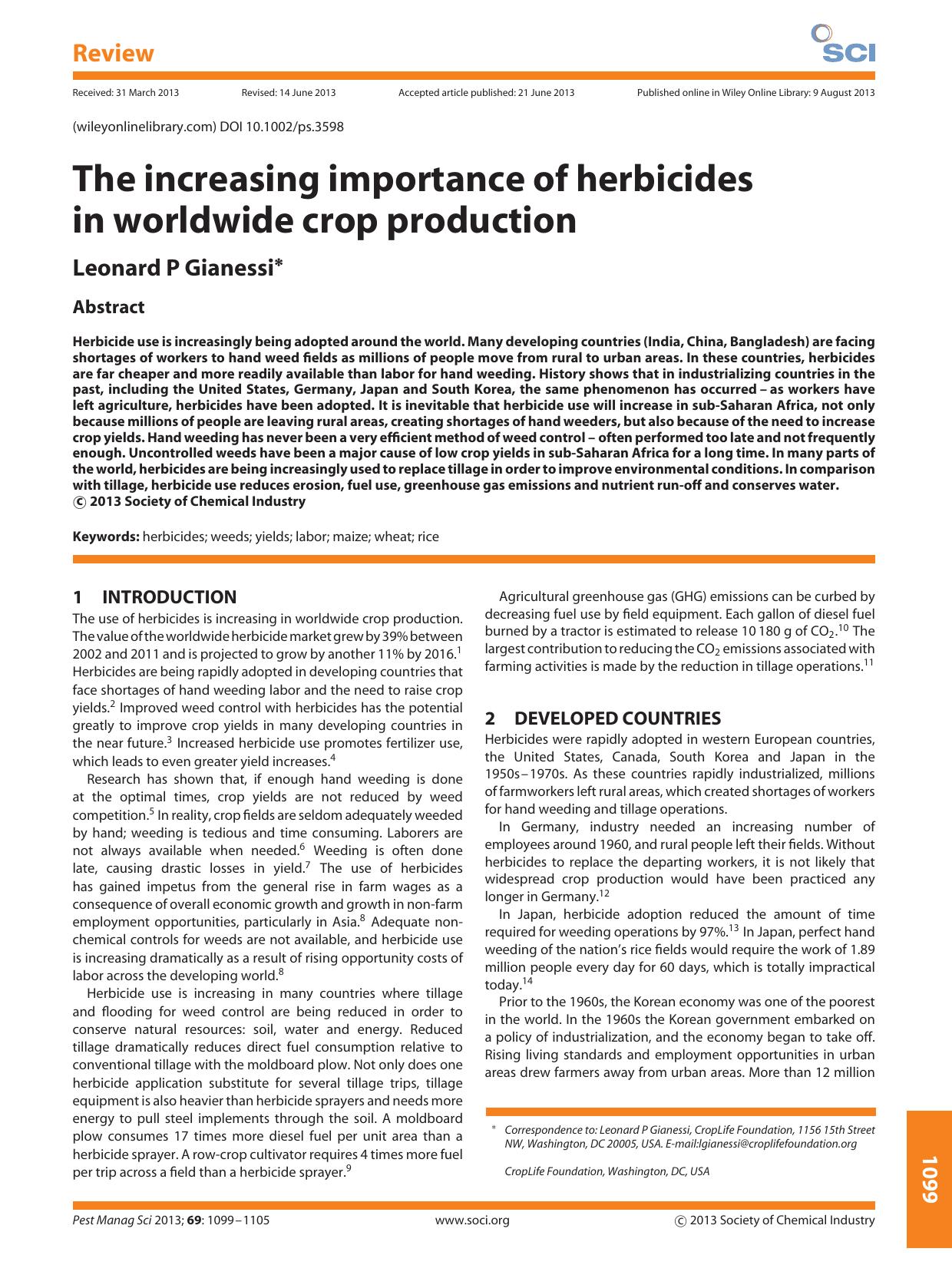 The increasing importance of herbicides in worldwide crop production by Unknown