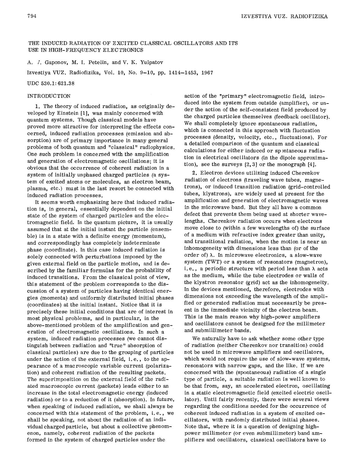 The induced radiation of excited classical oscillators and its use in high-frequency electronics by Unknown
