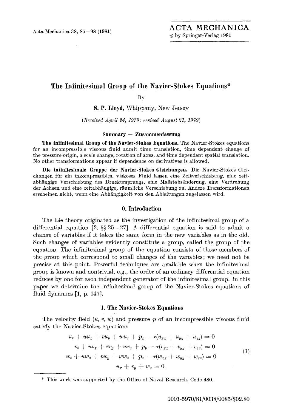 The infinitesimal group of the Navier-Stokes equations by Unknown