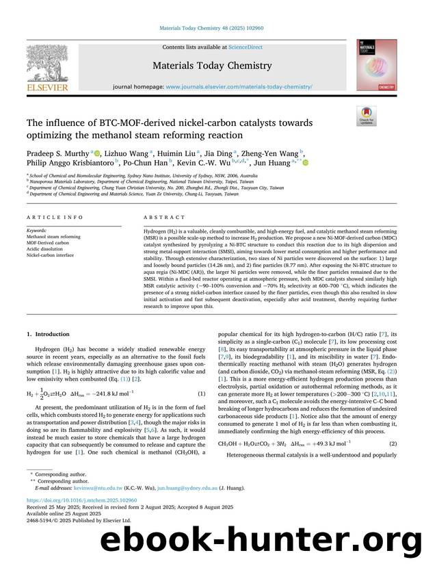 The influence of BTC-MOF-derived nickel-carbon catalysts towards optimizing the methanol steam reforming reaction by unknow