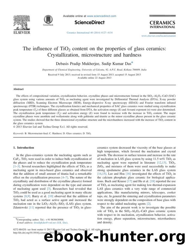 The influence of TiO2 content on the properties of glass ceramics_ Crystallization, microstructure and hardness by Debasis Pradip Mukherjee & Sudip Kumar Das