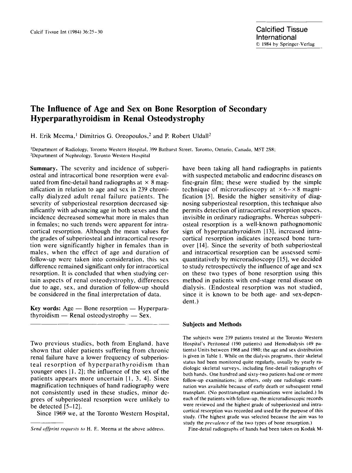 The influence of age and sex on bone resorption of secondary hyperparathyroidism in renal osteodystrophy by Unknown