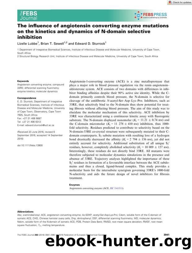 The influence of angiotensin converting enzyme mutations on the kinetics and dynamics of Nâdomain selective inhibition by Unknown