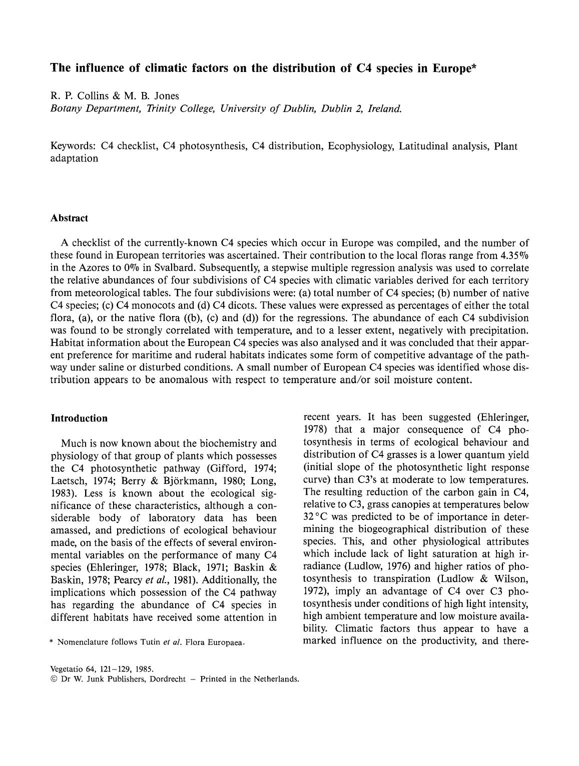 The influence of climatic factors on the distribution of C4 species in Europe by Unknown