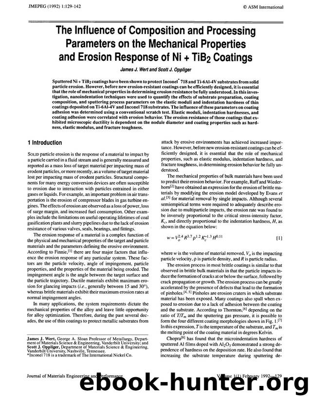 The influence of composition and processing parameters on the mechanical properties and erosion response of Ni &#x002B; TiB2 coatings by Unknown