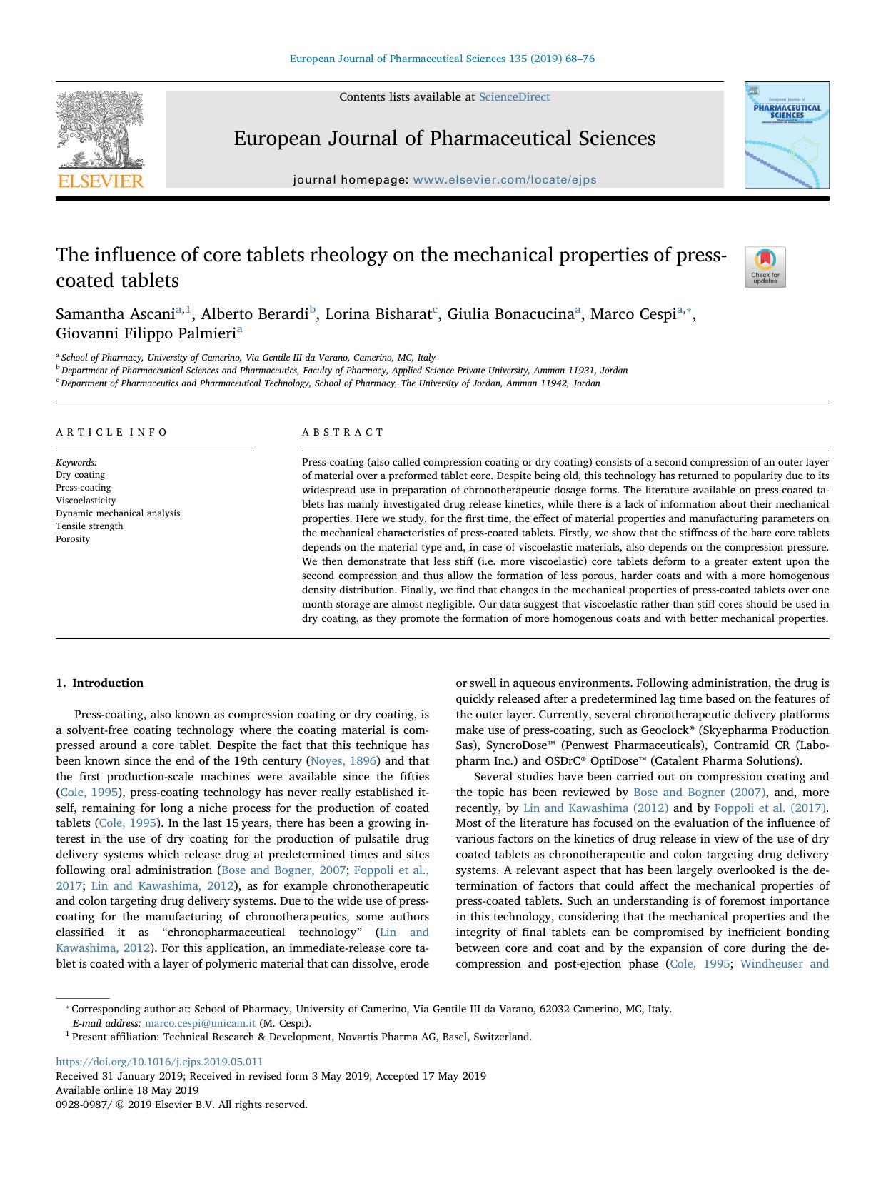 The influence of core tablets rheology on the mechanical properties of press-coated tablets by unknow