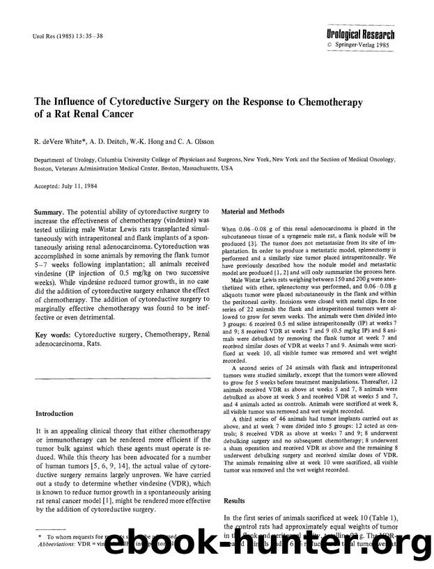 The influence of cytoreductive surgery on the response to chemotherapy of a rat renal cancer by Unknown