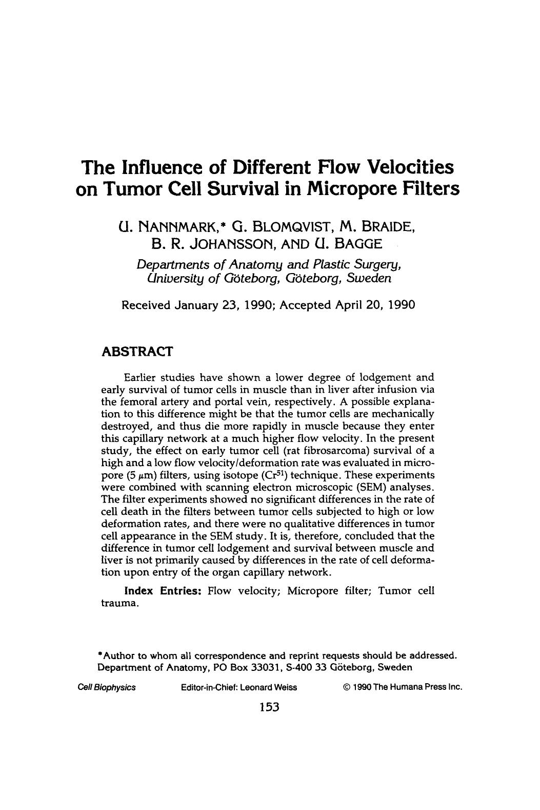 The influence of different flow velocities on tumor cell survival in micropore filters by Unknown