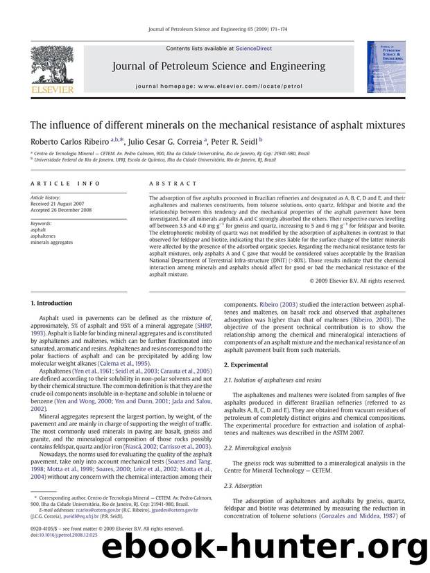 The influence of different minerals on the mechanical resistance of asphalt mixtures by Roberto Carlos Ribeiro; Julio Cesar G. Correia; Peter R. Seidl