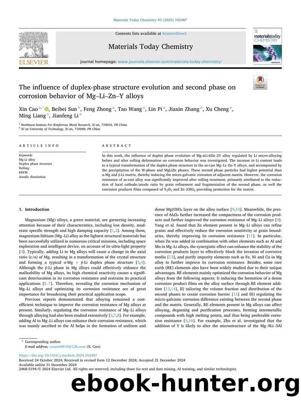 The influence of duplex-phase structure evolution and second phase on corrosion behavior of MgâLiâZnâY alloys by unknow