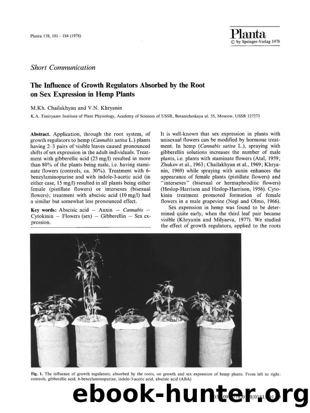 The influence of growth regulators absorbed by the root on sex expression in hemp plants by Unknown