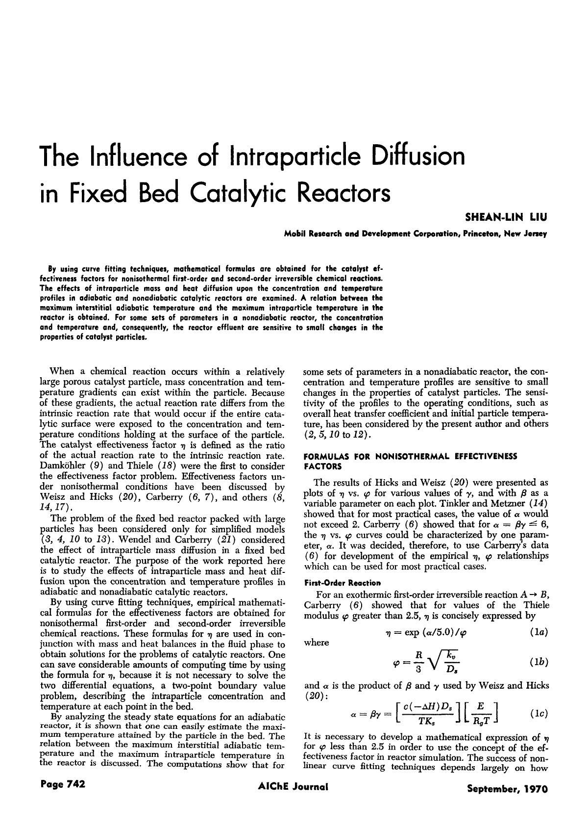 The influence of intraparticle diffusion in fixed bed catalytic reactors by Unknown