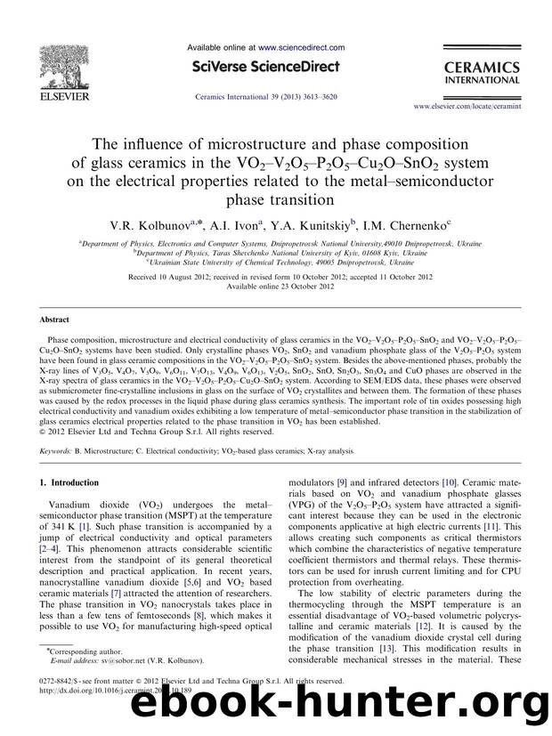 The influence of microstructure and phase composition of glass ceramics in the VO2âV2O5âP2O5âCu2OâSnO2 system on the electrical properties related to the metalâsemiconductor phase transition by V.R. Kolbunov & A.I. Ivon & Y.A. Kunitskiy & I.M. Chernenko