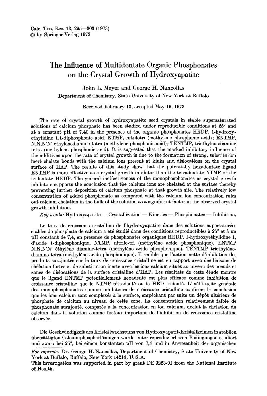 The influence of multidentate organic phosphonates on the crystal growth of hydroxyapatite by Unknown