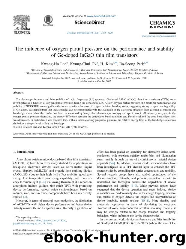 The influence of oxygen partial pressure on the performance and stability of Ge-doped InGaO thin film transistors by Kwang-Ho Lee & Kyung-Chul Ok & H. Kim & Jin-Seong Park