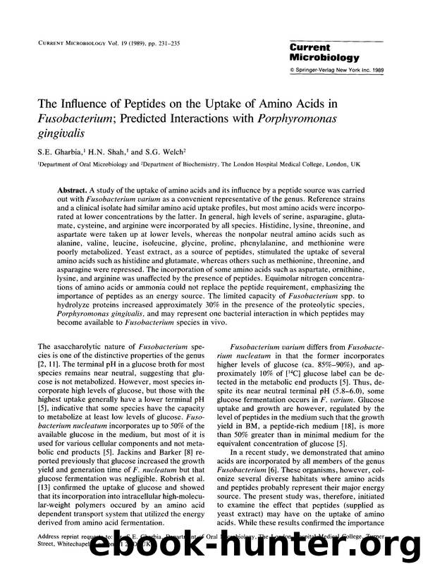 The influence of peptides on the uptake of amino acids in <Emphasis Type="Italic">Fusobacterium <Emphasis>; predicted interactions with <Emphasis Type="Italic">Porphyromonas gingivalis <Emphasis> by Unknown