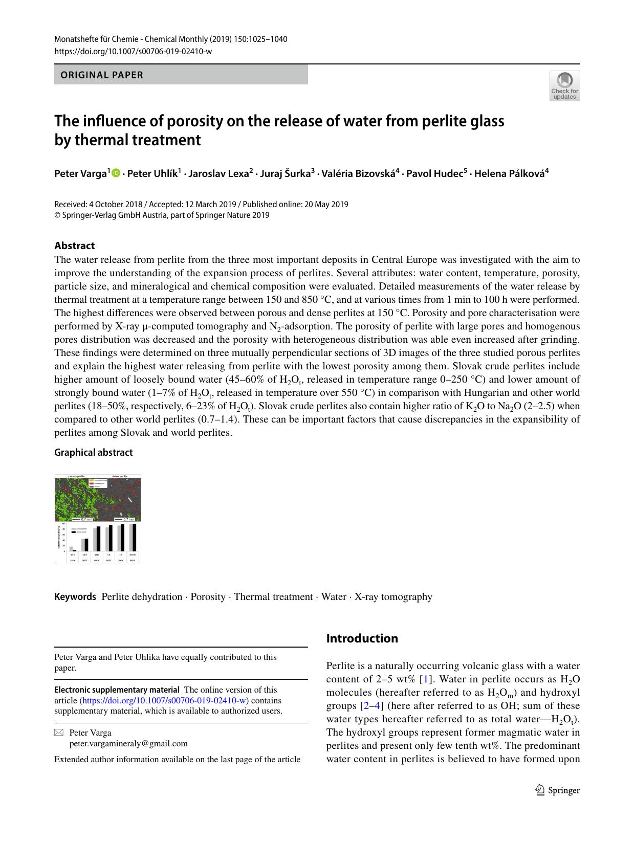 The influence of porosity on the release of water from perlite glass by thermal treatment by unknow