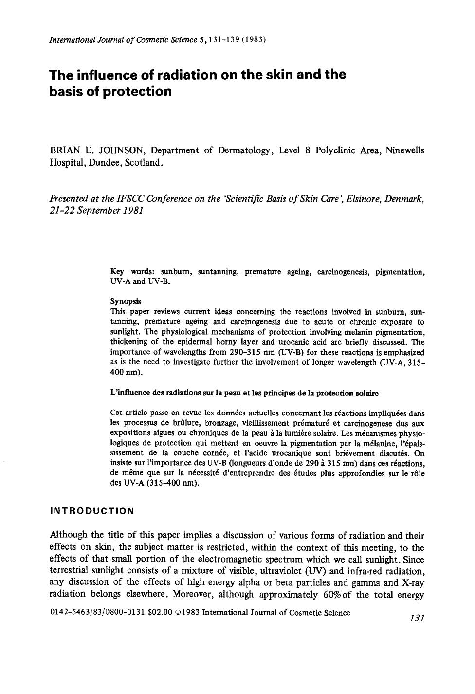 The influence of radiation on the skin and the basis of protection by Unknown