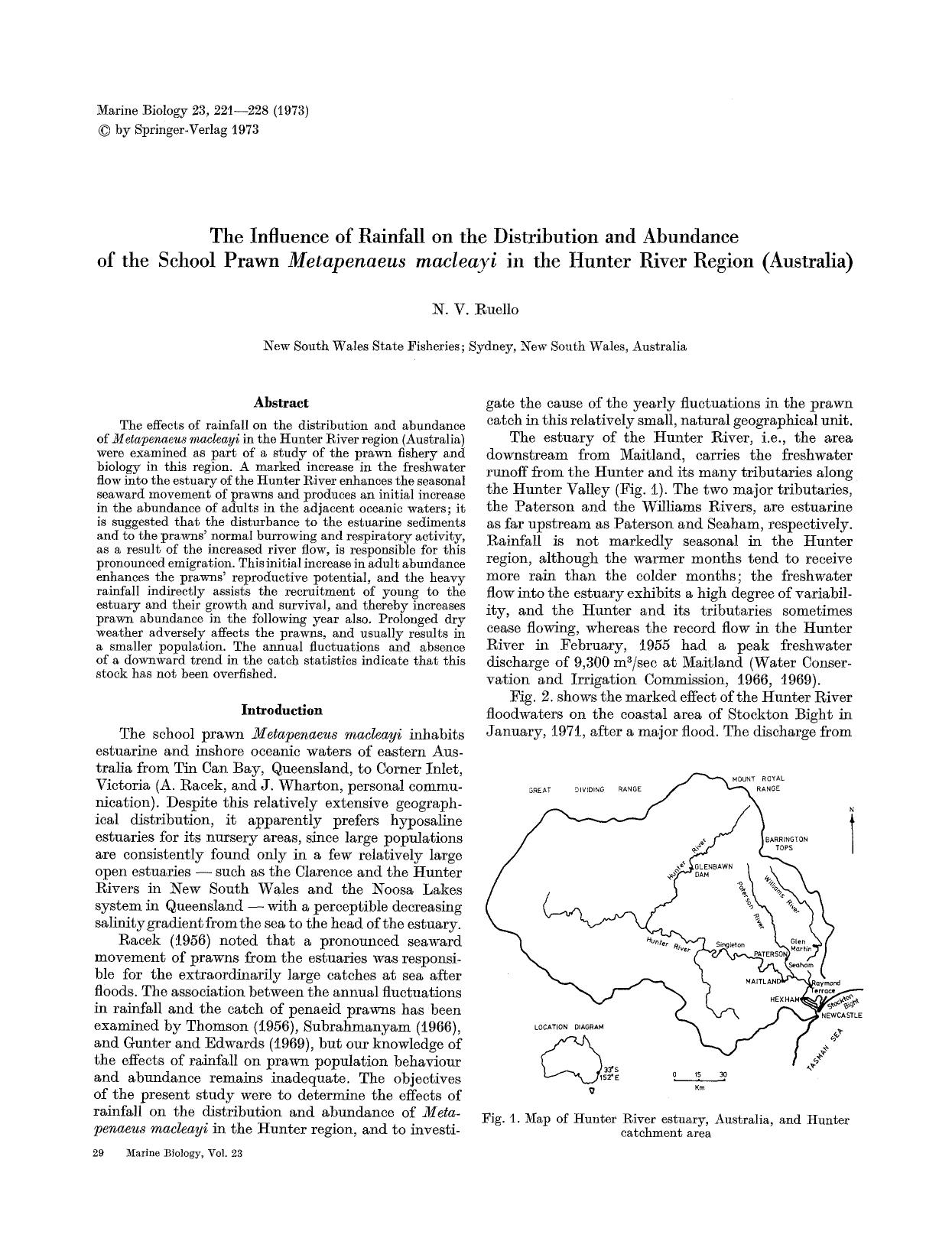 The influence of rainfall on the distribution and abundance of the school prawn <Emphasis Type="Italic">Metapenaeus macleayi<Emphasis> in the Hunter River region (Australia) by Unknown