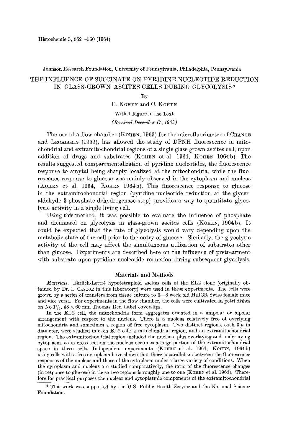 The influence of succinate on pyridine nucleotide reduction in glass-grown ascites cells during glycolysis by Unknown