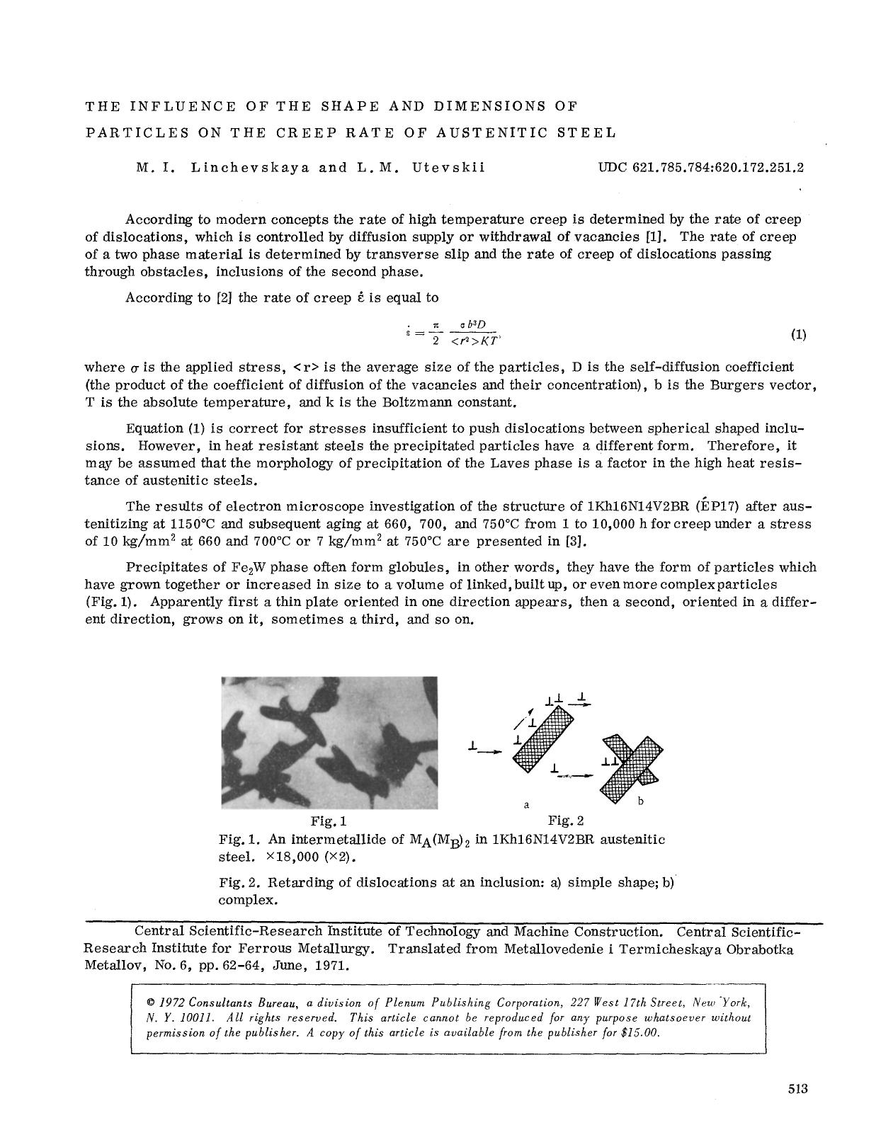 The influence of the shape and dimensions of particles on the creep rate of austenitic steel by Unknown