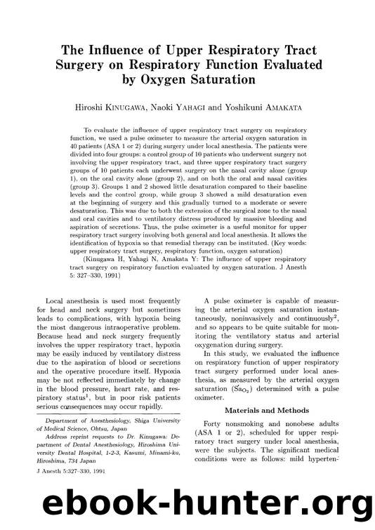 The influence of upper respiratory tract surgery on respiratory function evaluated by oxygen saturation by Unknown