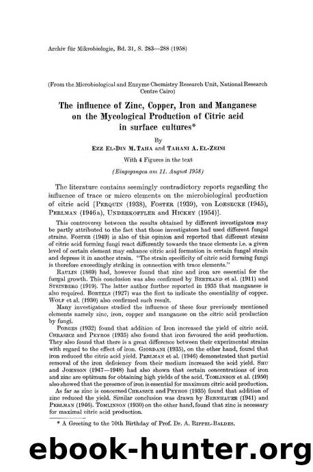 The influence of zinc, copper, iron and manganese on the mycological production of citric acid in surface cultures by Unknown