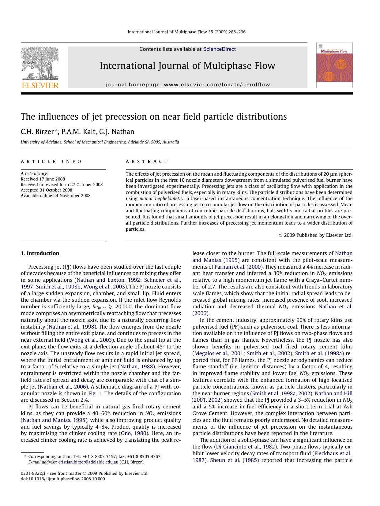 The influences of jet precession on near field particle distributions by C.H. Birzer; P.A.M. Kalt; G.J. Nathan