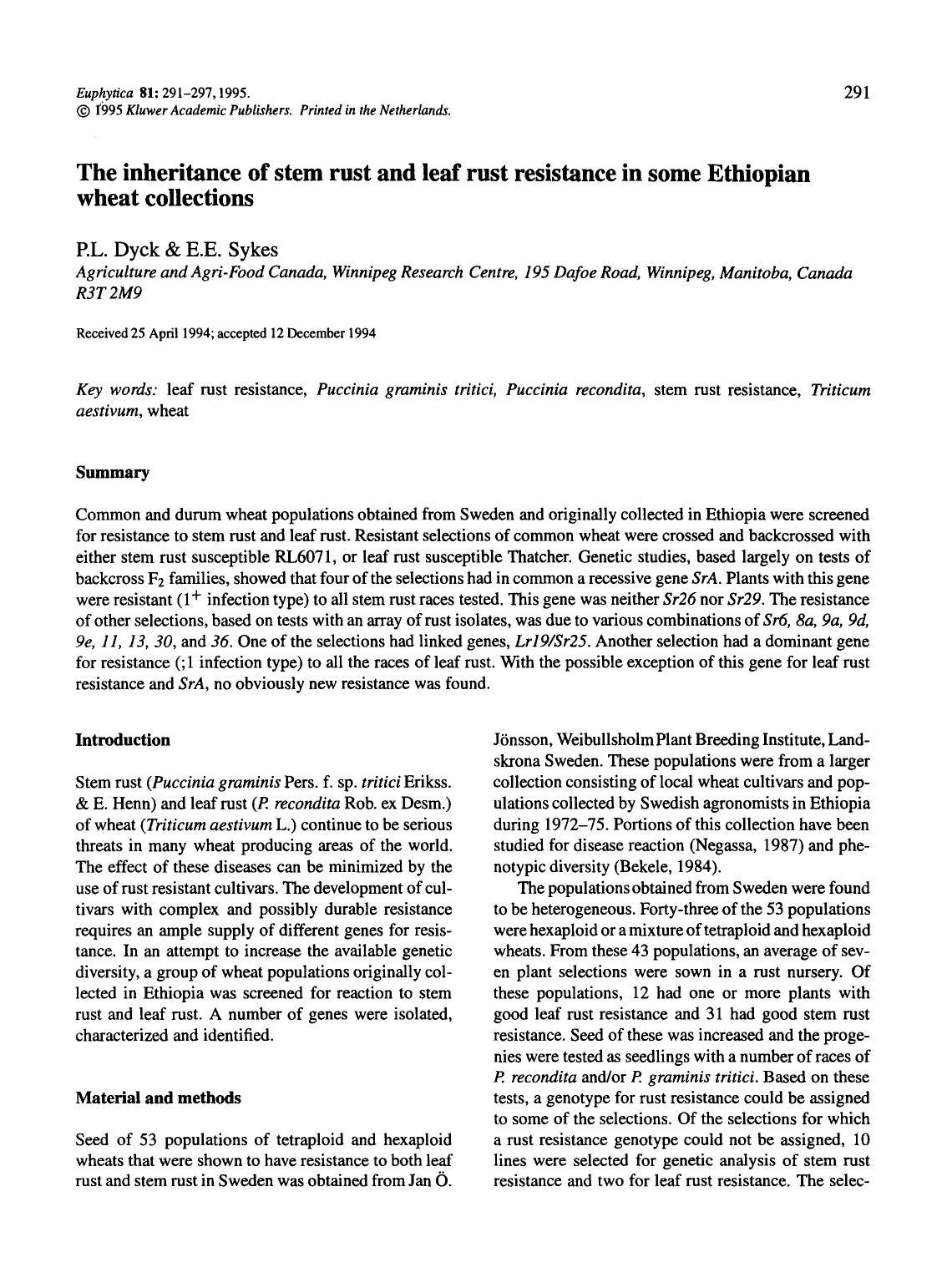 The inheritance of stem rust and leaf rust resistance in some Ethiopian wheat collections by Unknown
