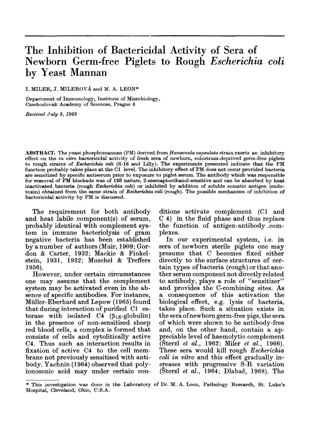 The inhibition of bactericidal activity of sera of newborn germ-free piglets to rough <Emphasis Type="Italic">Escherichia coli <Emphasis> by yeast mannan by Unknown