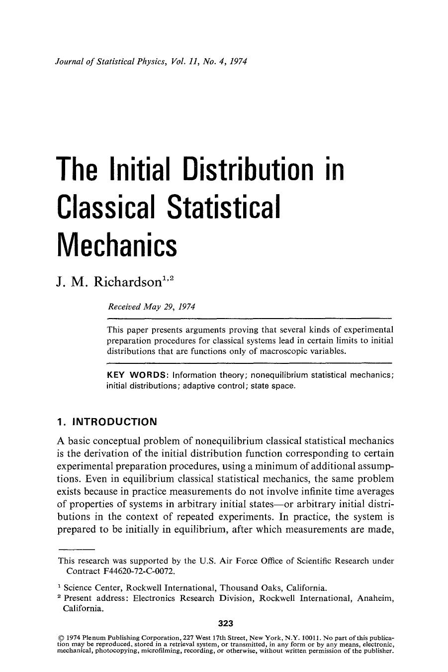 The initial distribution in classical statistical mechanics by Unknown