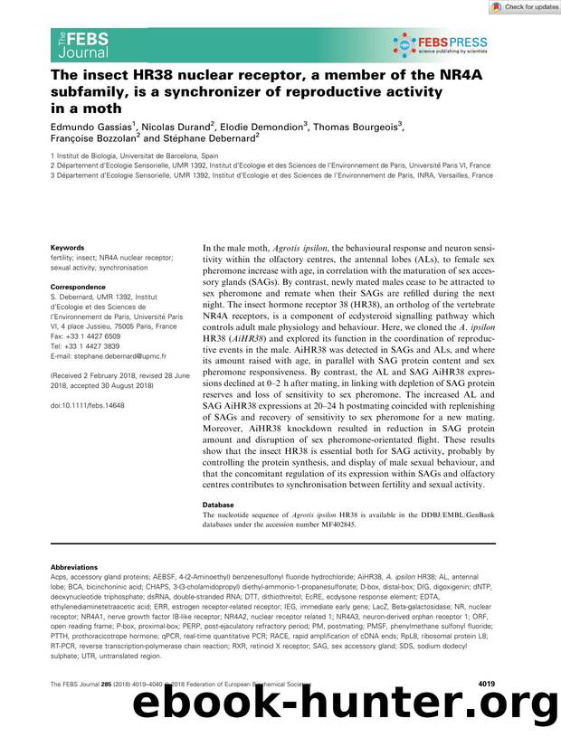 The insect HR38 nuclear receptor, a member of the NR4A subfamily, is a synchronizer of reproductive activity in a moth by Unknown