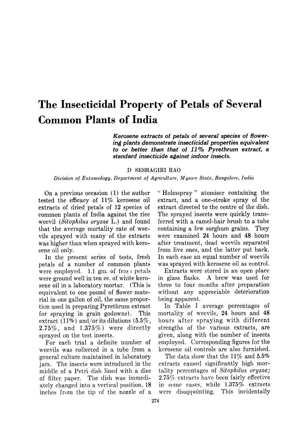 The insecticidal property of petals of several common plants of India by Unknown