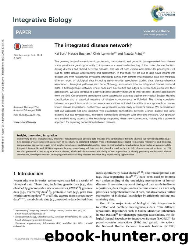 The integrated disease network by Kai Sun & Natalie Buchan & Chris Larminie & Nata&&#x161;a Pr&&#x17e;ulj