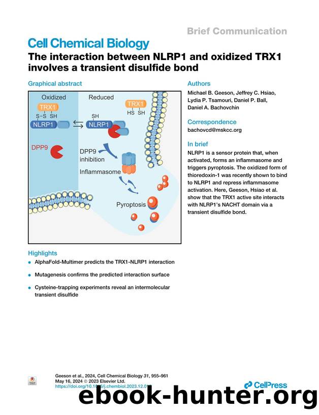 The interaction between NLRP1 and oxidized TRX1 involves a transient disulfide bond by Michael B. Geeson & Jeffrey C. Hsiao & Lydia P. Tsamouri & Daniel P. Ball & Daniel A. Bachovchin