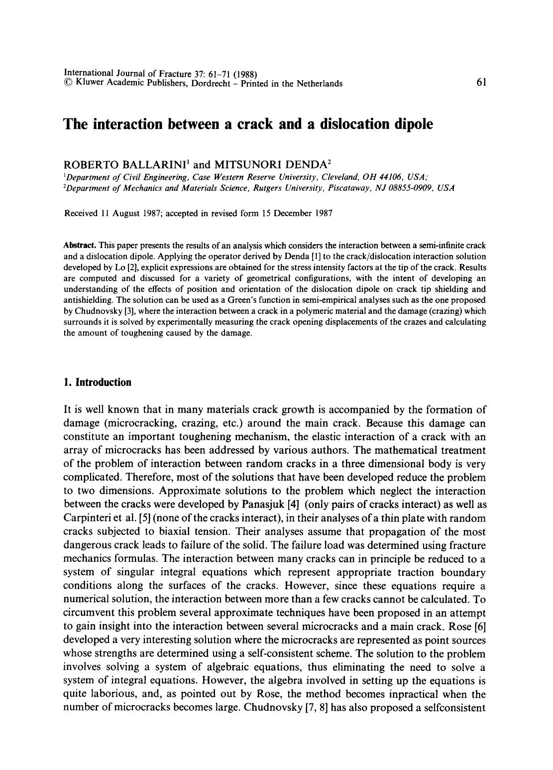 The interaction between a crack and a dislocation dipole by Unknown