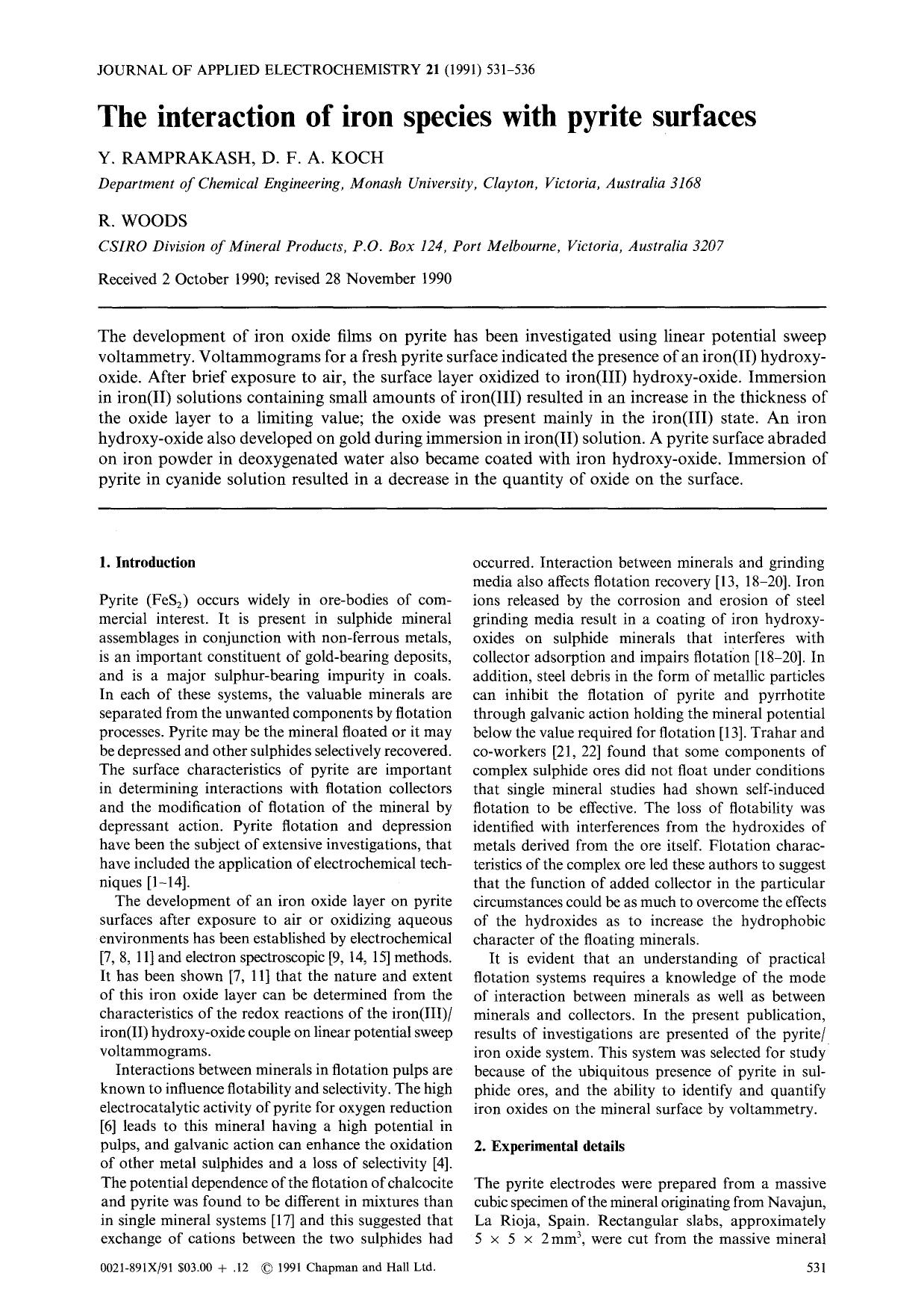 The interaction of iron species with pyrite surfaces by Unknown